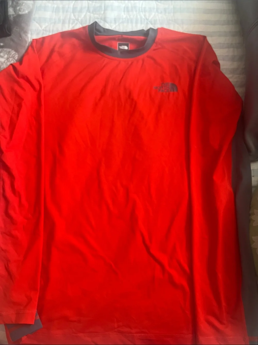 The North Face Red Long-Sleeve Crew with Dark Contrast Collar